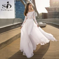 sodigne country boho wedding dress bridal gown long sleeves illusion sleeves see through chiffon wedding dresses