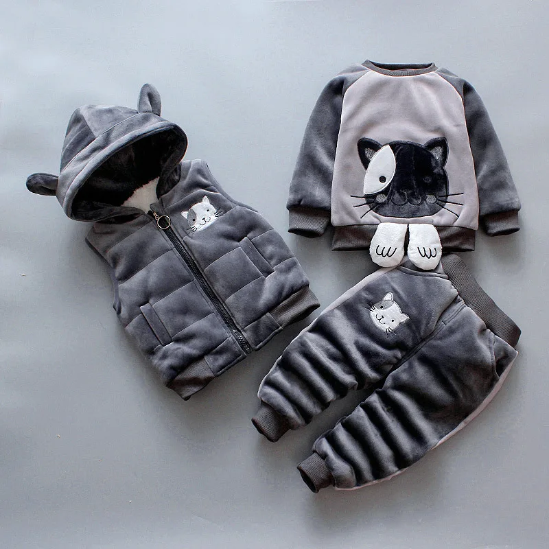 Зимний хлопковый комбинезон с рисунком кошки для девочек и мальчиков 3