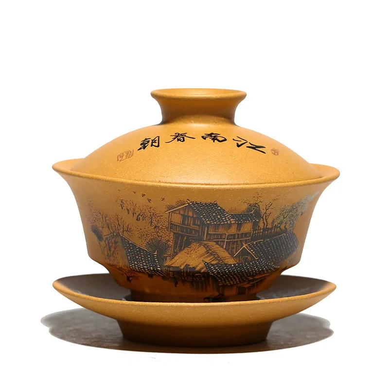 Yixing чай Tureen руда грязь фиолетовая глина ручная роспись Gaiwan творческая чайная