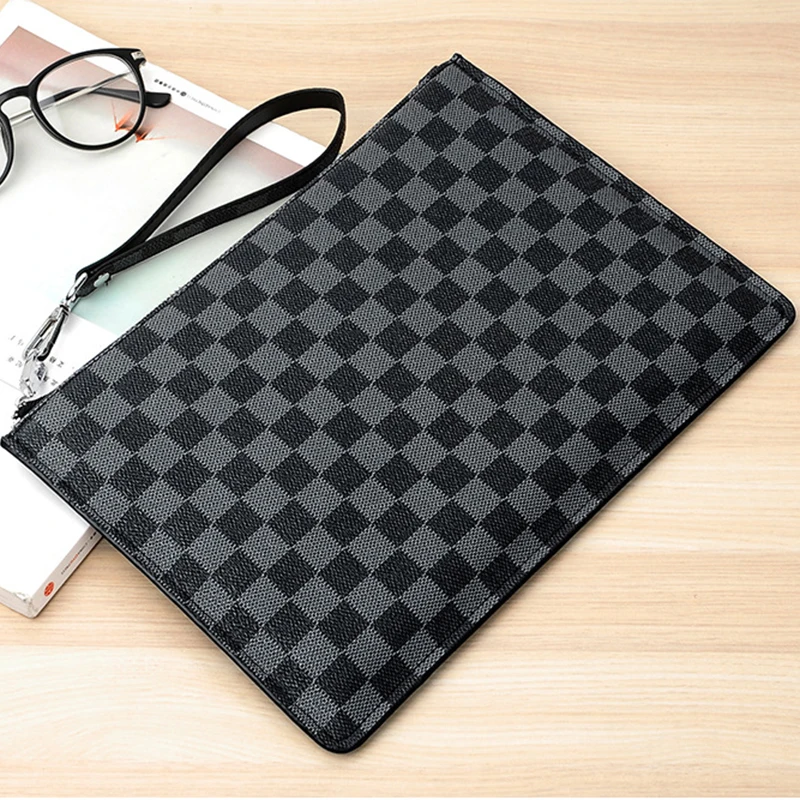 

Famous Brand Designer Handbags for Men Bag Wallet Envelope Clutch Purses Men's Classic Plaid Business Man Dau Cluth Bag for IPad
