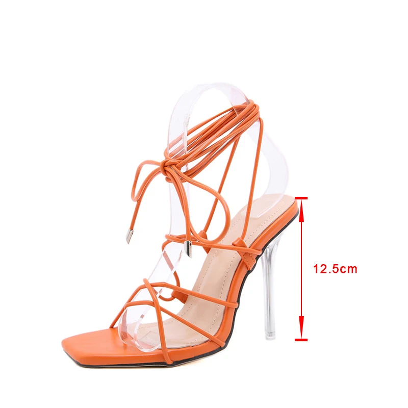 

Summer Women High Heels Narrow Band Square Head Ladies Shoes Crystal Heel Clip Toes Fashion Party Females Footwear 2021 New