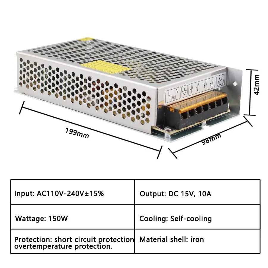 15V Инвертор источник питания AC 110V до 220V DC 3A 5A 10A 20A 30A трансформатор 45W 75W 150W 300W 450W для