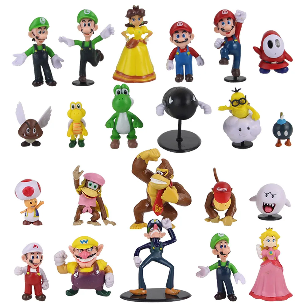 

Новый дизайн, набор искусственных игрушек в стиле аниме, Марио, Луиджи, Bowser, гриб, персик, ПВХ кукла, фигурка, детская игрушка, рождественский ...