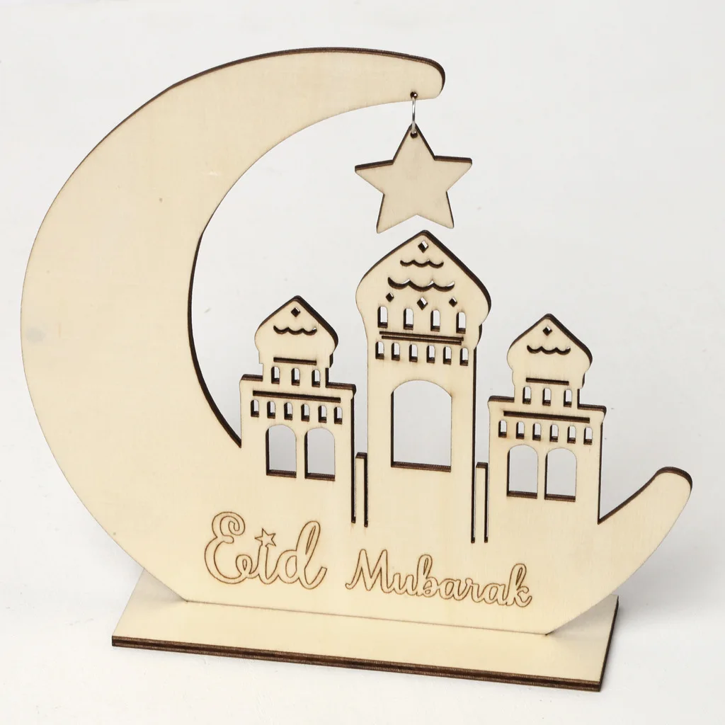 

Kweilin Ramadan Mubarak Decorative,Ramadan Eid Mubarak Ornaments Wooden Moon Star Ornament