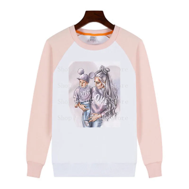 

Kawaii Mom Mother Gift Lady Harajuku Print Crew Neck Pullover Hoodie Women pink Sleeves White Sweatshirt Variety Optional