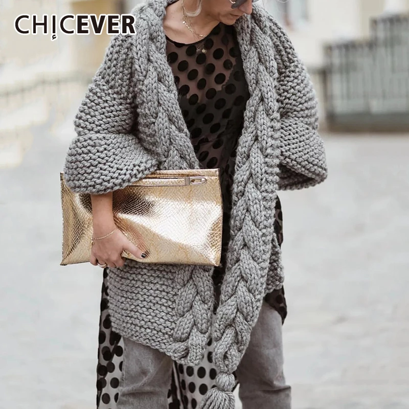 CHICEVER белый вязаный корейский свитер для женщин, v-образный вырез, фонарь, длинный рукав, большие размеры, свободные кардиганы для женщин,, осенняя мода