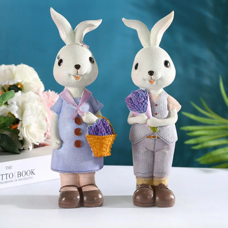 

Rabbit Easter Decoration Miniature Hare Animal Figurine Resin Craft Cute Bunny Ornament Home Decoration Living Room Decor