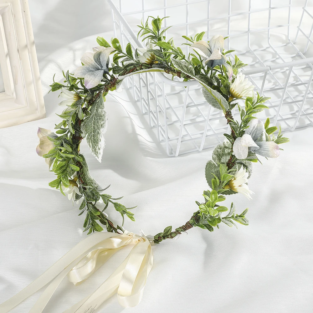 Женский венок с бантом haimeikang свадебный принцессы цветочным принтом аксессуар