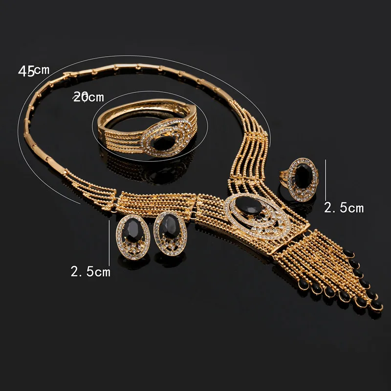 

Afrikanische Perlen Schmuck Sets Frauen Karat Vergoldet Kristall Hochzeit Halskette Armband Ohrring Ring Edlen Schmuck Set