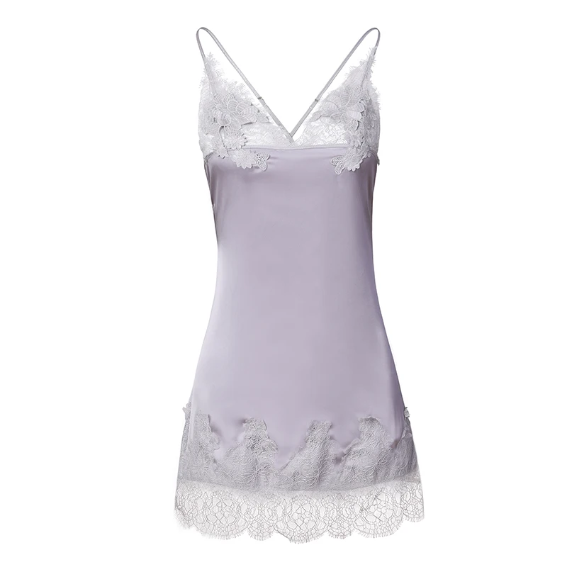 

New Sweet Sexy Female Summer Thin Lace Strap Nightdress Hot Cute V-Neck Embroidery Floral Silk Lace Lingerie Nightgown