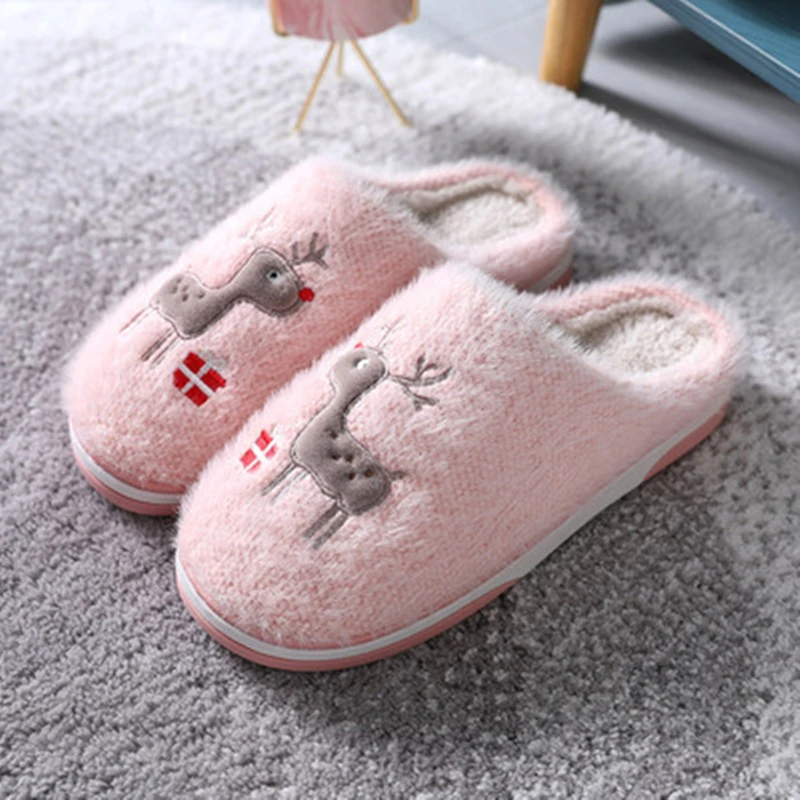 

Women Home Slippers Winter Warm Ladies Furry House Woman Shoes Christmas Elk Female Indoor Slipper Bedroom Flat Slides Footwear