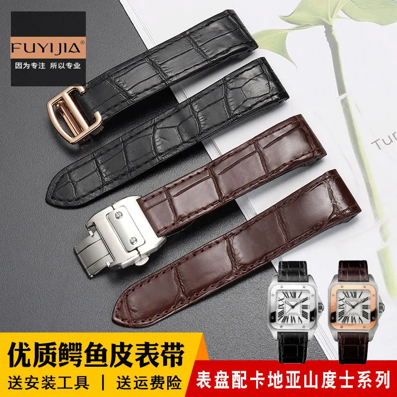 

New Dedicated Bands Butterfly Clasp Genuine Alligator Strap 20MM 23MM 24MM Crocodile Skin Watch Band Built-in Rubber Joint Belt