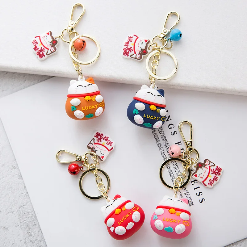 

Cute Red Lucky Cat Key Chain PVC Lanyard Animal Doll Keychain Maneki Neko Car Keyring Bag Pendant Souvenir Gift Porte Clef