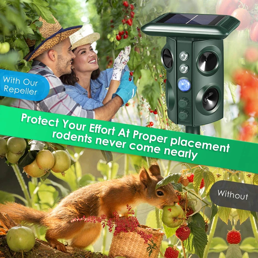 

Solar Powered Ultrasonic Repeller Sonic Animal Repeller Battery Operated Outdoor Waterproof for Garden Field Gardening tools