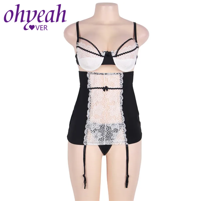Ohyeahlover кружевная ночная сорочка сексуальные подвязки нижнее белье размера плюс
