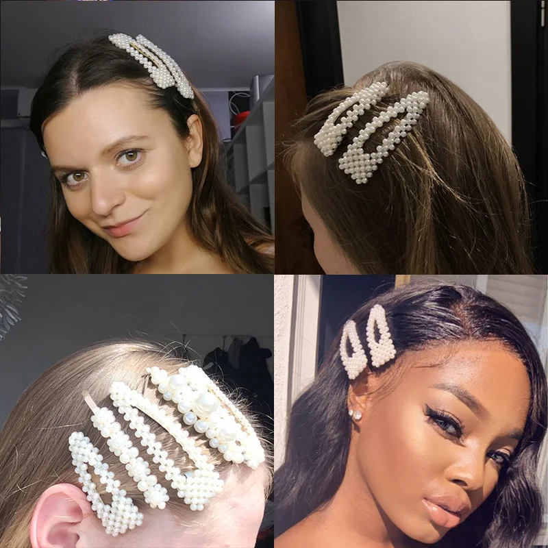 

3/4/5pcs/Set Women Girls Elegant Full Pearls Geometric Hair Clips Sweet Ornament pin Barrette Headband Accessories