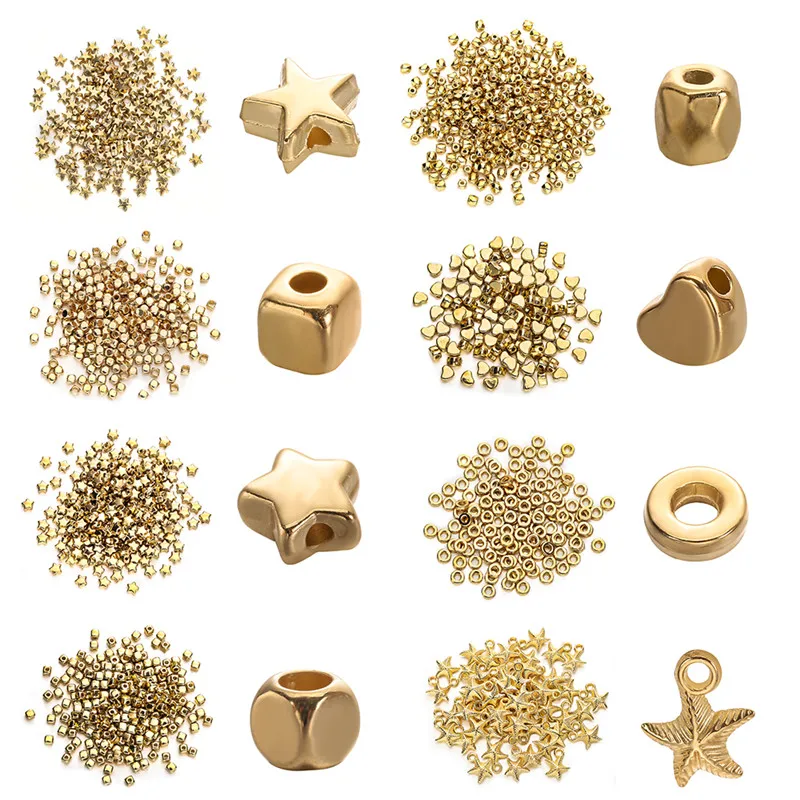 

200 шт./лот геометрические бусины золотого цвета в виде морской звезды сердца для самостоятельного изготовления браслетов и ожерелий, аксесс...