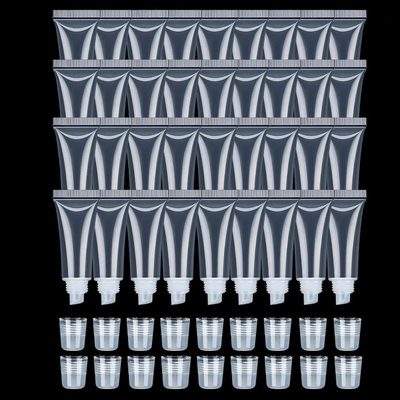 

50Pcs 8ml 10ml 15ml Lip Gloss Balm Soft Tube Refillable Empty Tubes Clear Cosmetic Glitter Pigment Squeezable Packing Containers