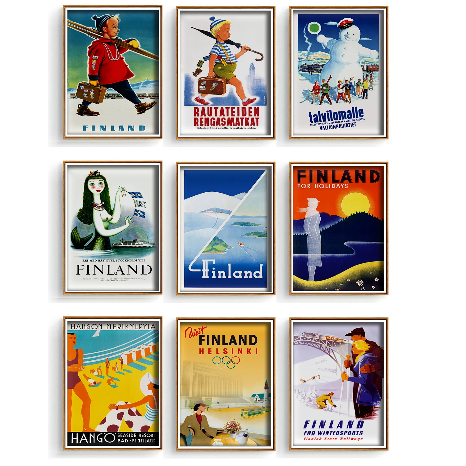 Скандинавская искусство Финляндия путешествия зимние лыжные плакаты Картина на