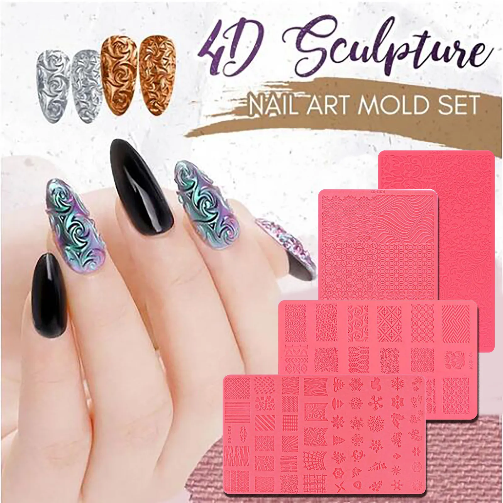 Силиконовый шаблон для дизайна ногтей пластиковый рельефный 3D декоративный
