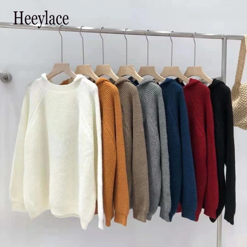

2021 New Spring Autumn Women Sweaters Pullovers Hooded Minimalist Oversize Korean Solid Elegant LadiesTops
