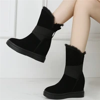 women genuine leather wedges high heel military ankle boots female winter warm fur platform pumps shoes high top casual shoes
