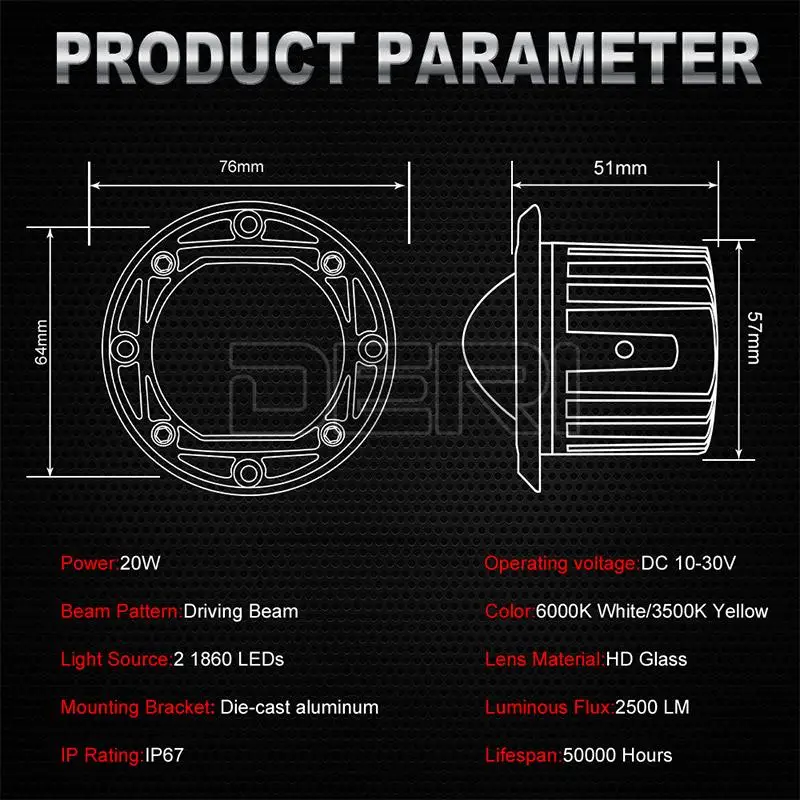 3-дюймовые светодиодные фары рабосветильник освещения с объективом 8D 6000K белый