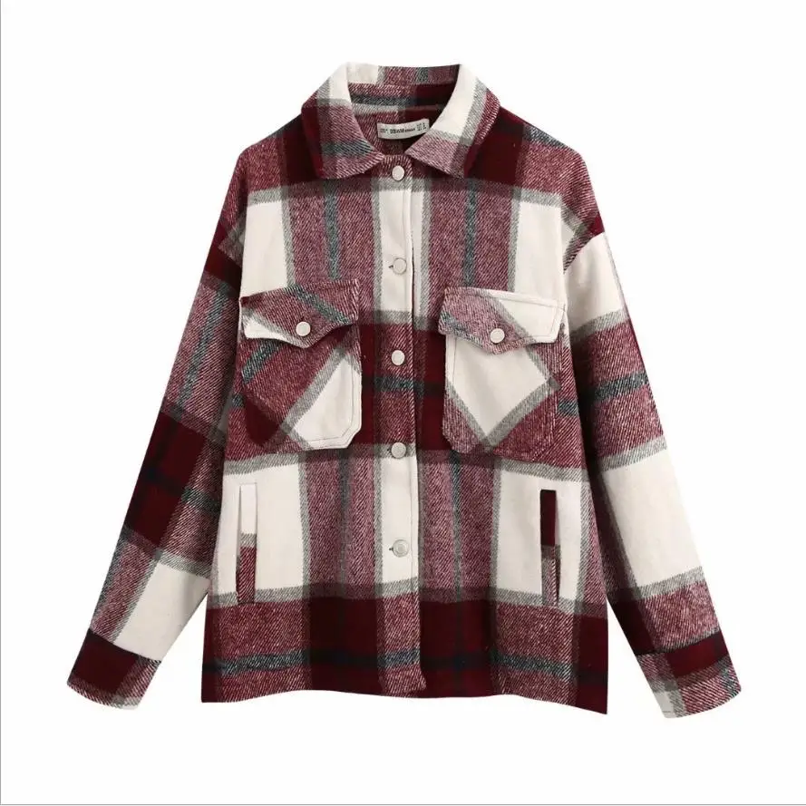 New Girl women Full sleeveOversized Plaid Jackets Coat Women 2020 Fashion Lapel Collar Long Sleeve Loose Outerwear Chic Tops