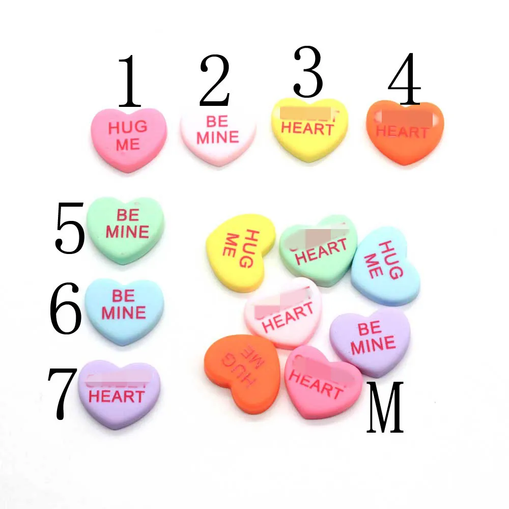 50/100pcs Printed Hug Me Sweet Heart Letters Resin Flatback Hearts Cabochon DIY Hair Clip Craft Decoration Accessories