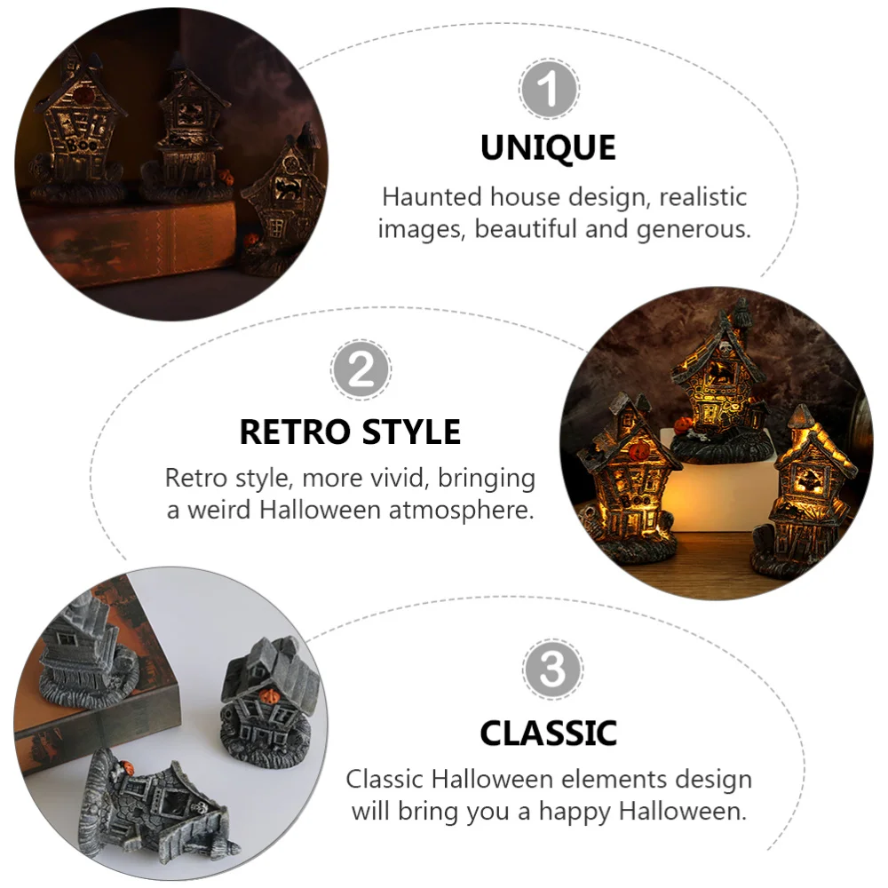 

2pcs Style House Adornment Ornamental Haunted House with Light (Black)