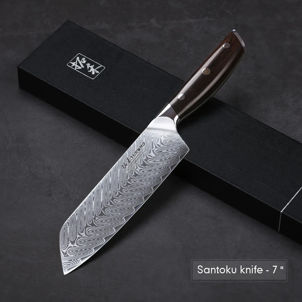 TURWHO Chef Kitchen Knife Set 3.5&quotParing 5&quotUtility 7&quotSantoku 8.2&quotChef Knives Japanese Damascus Steel Cooking Tools |
