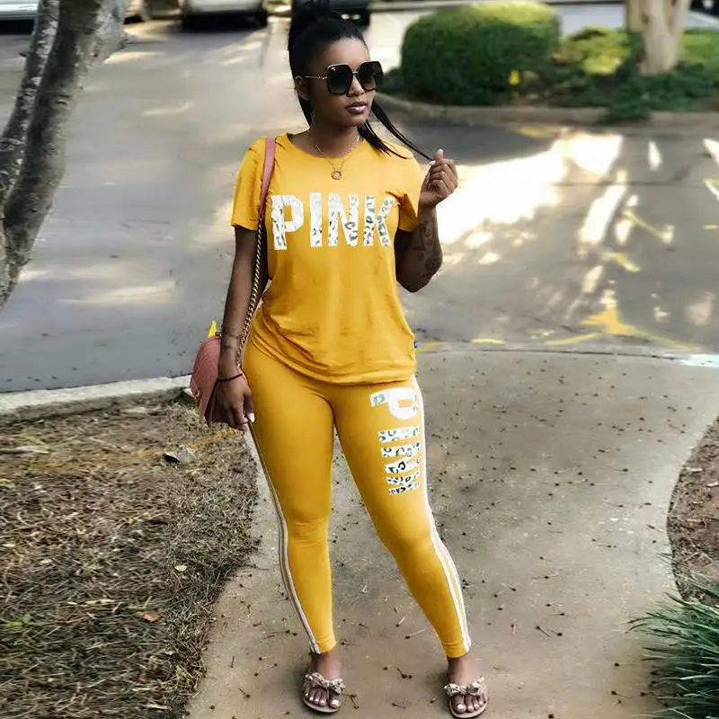 

Letter pink 2020 New Design Fashion Hot Sale Suit Set Women Tracksuit Two-piece Style Outfit Sweatshirt Sport Wear