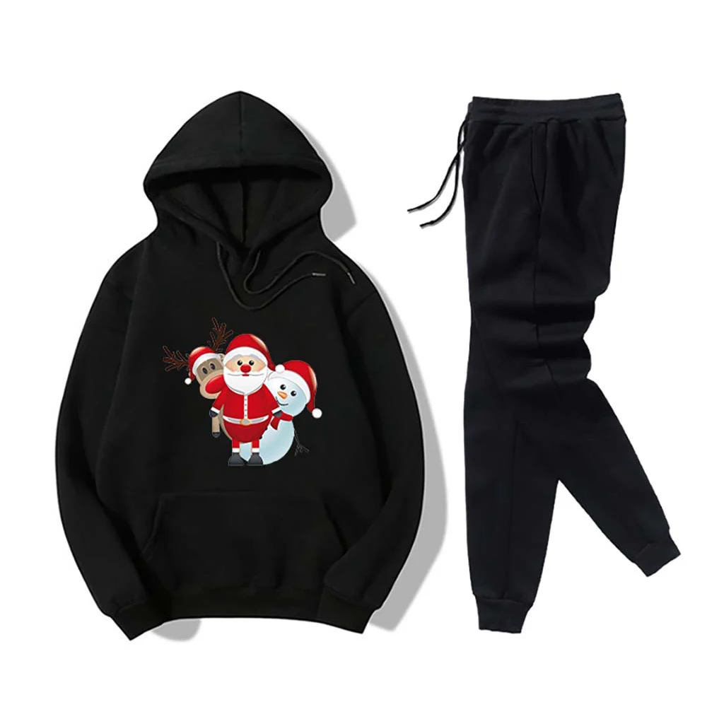 

Christmas Cute Santa Claus Printed Casual Pants SetsWomen's Tracksuits Hooded Pullover Sweatshirt Sportswear Male 2Pcs Sport