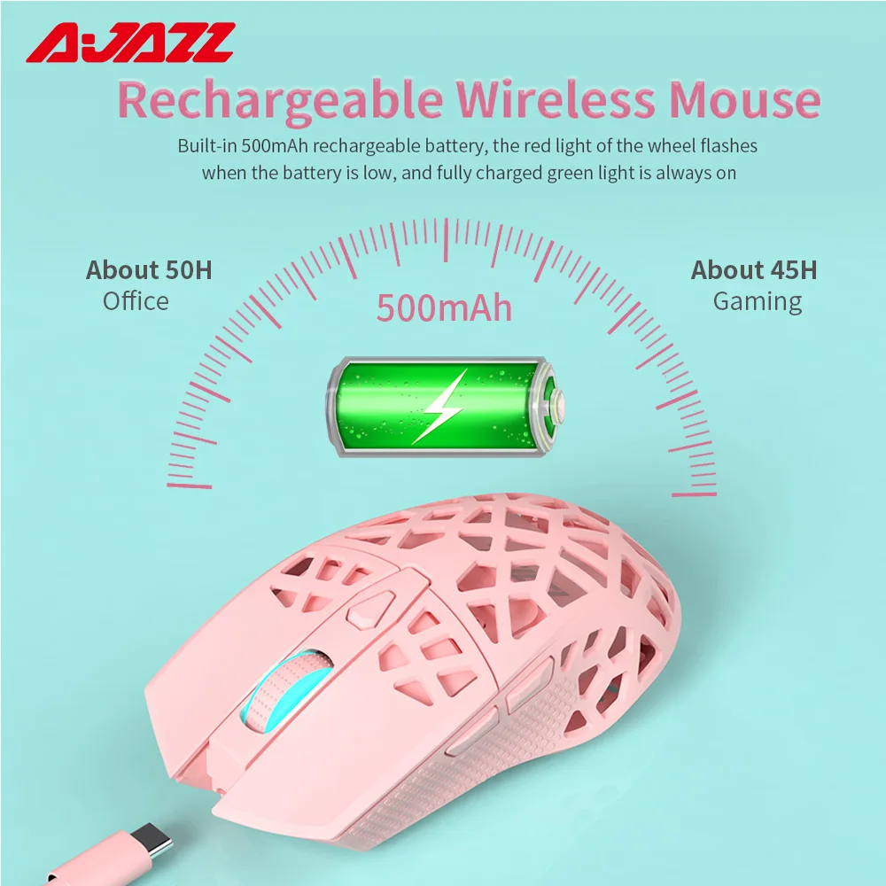ajazz i339pro wireless gaming mouse 16000 dpi programmable mice 7 buttons lightweight hollow out 2 4g pink whtie mouse for gamer free global shipping