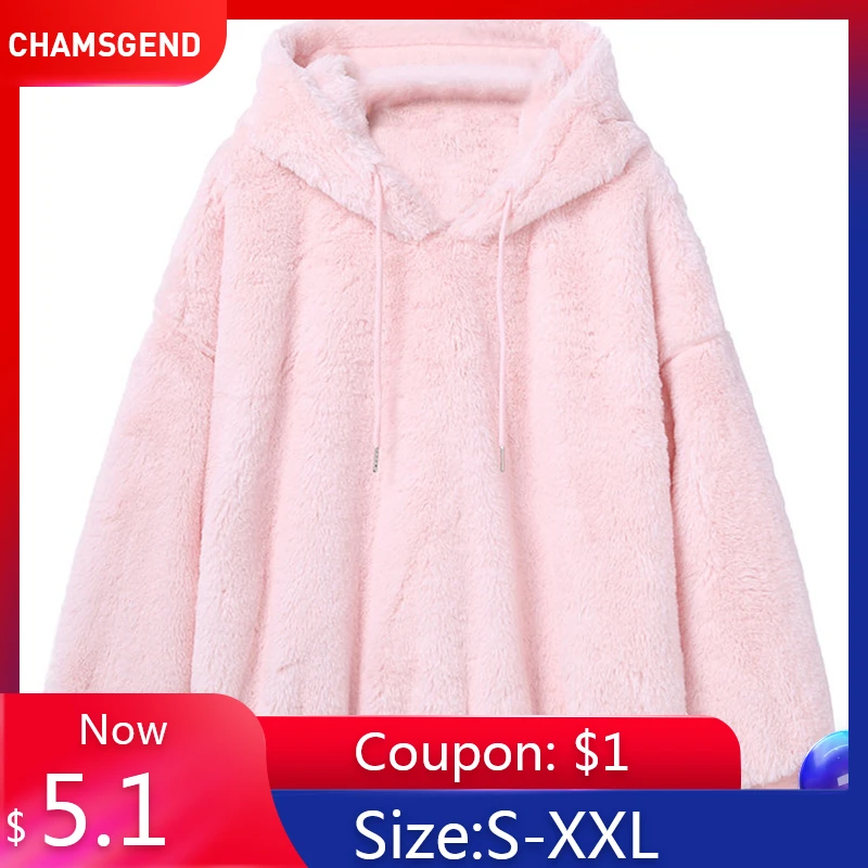 CHAMSGEND розовый женский зимний свитшот с капюшоном теплые пушистые пальто
