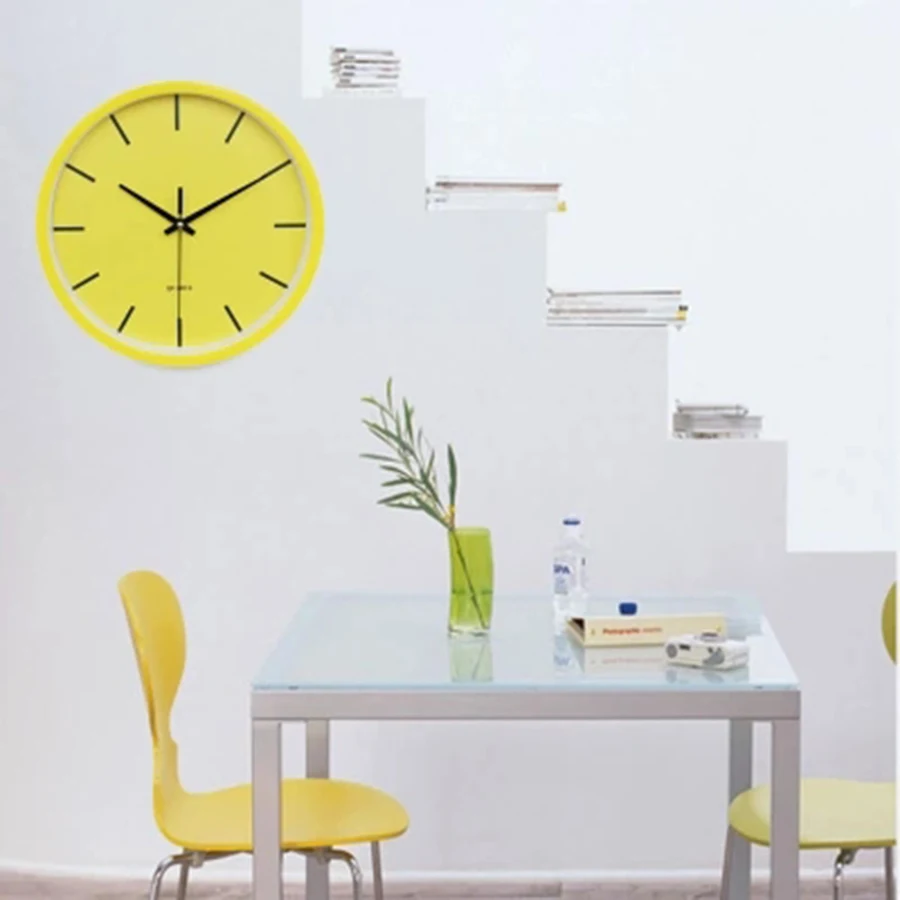 

Simple Yellow Wall Clock Art Round Large Wall Clock Quartz Unique Relol Para Casa Gift Idea Wall Clocks Modern Design BB50WC