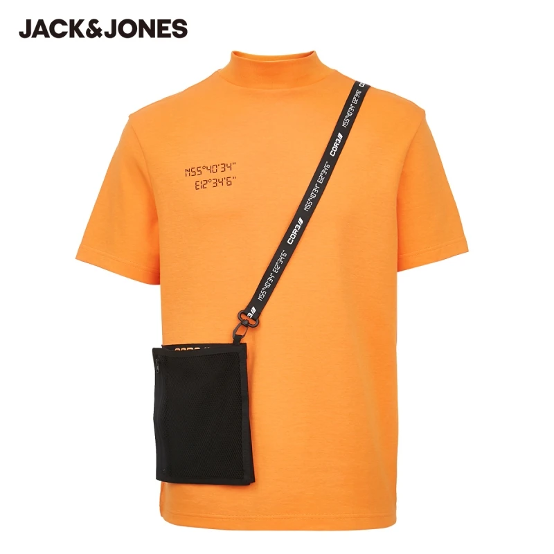 

JackJones Men's Cotton Printed Ribbed Mock Neck Regular Fit Short-sleeved T-shirt|220201661
