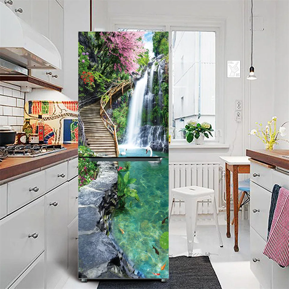 Ocean Fish Fridge Stickers 3D Refrigerator Wallpaper Vinyl Film Self-Adhesive Whole Door Cover Decor Kitchen Decal Poster Mural | Дом и сад