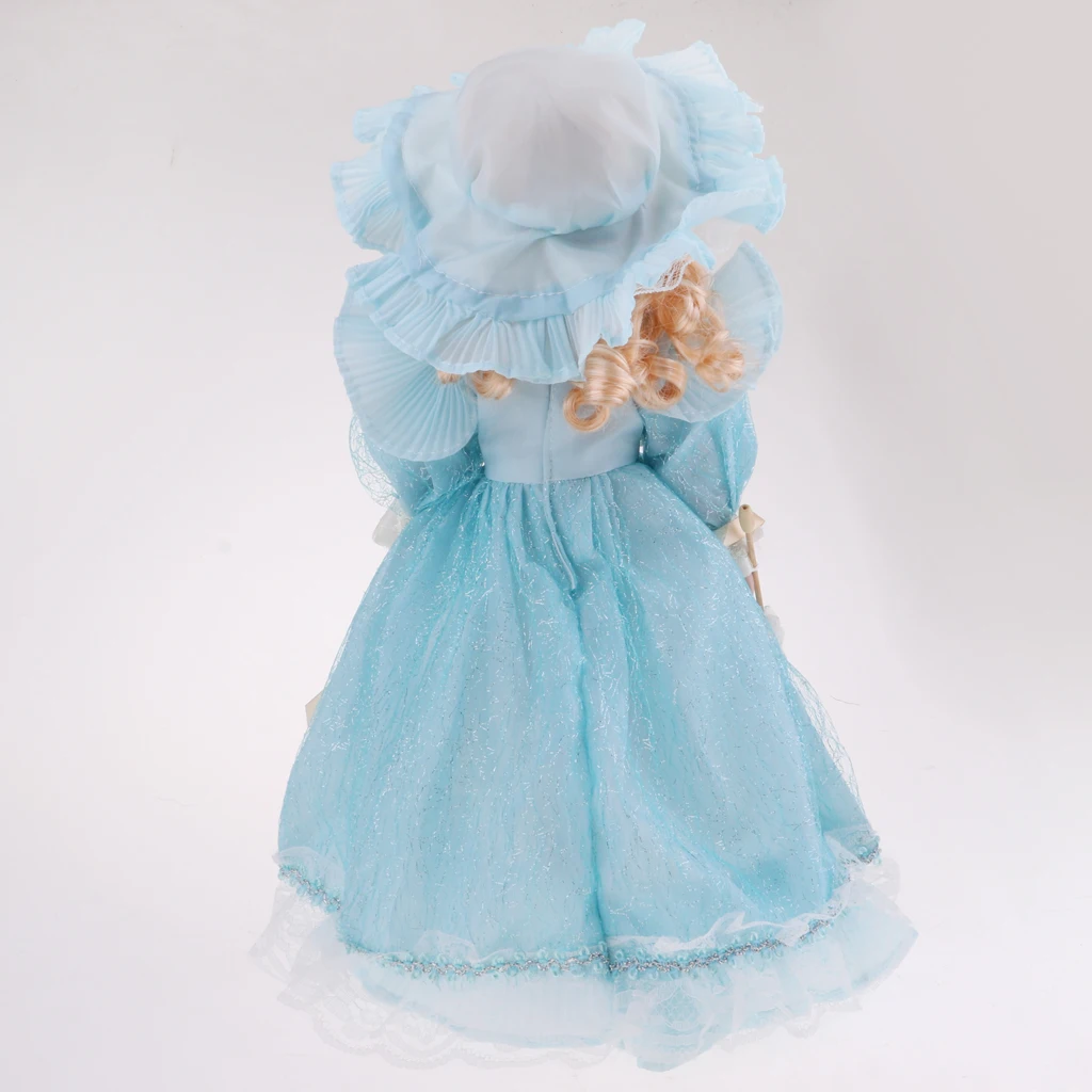 

40cm Victorian Porcelain Doll w/ Hat Wand Stand People Figure Kid Gift