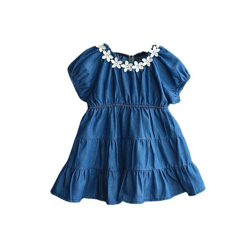 

Children's Clothing Girls Summer Dress Fashion Short-sleeved Denim Blue Skirt Princess Dress Kids Dresses for Girls 2 To 6 Years