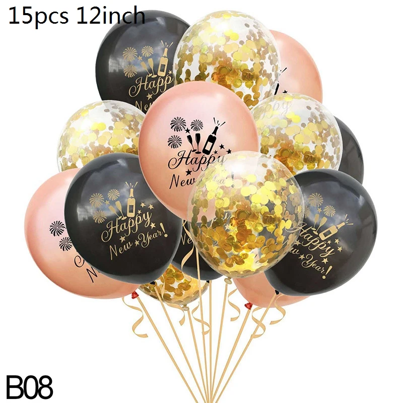 B08-15pcs balloon Счастливый год круглый шар звезда бутылки вина фольга, латекс воздушный шар баллон гелия год вечерние украшения год - Цвет: B08-15pcs balloon