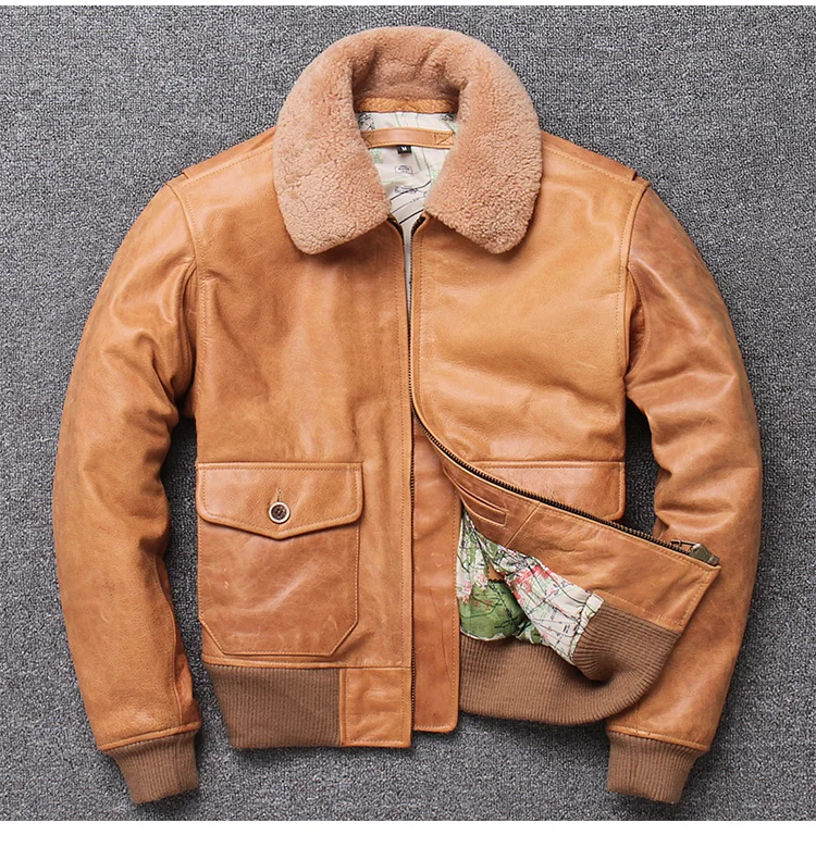 

2021 G1 Air Force Pilot Genuine Men Cowhide Bomber Jacket Fur collar Motorcycle Biker Clothing Leather Coat Male