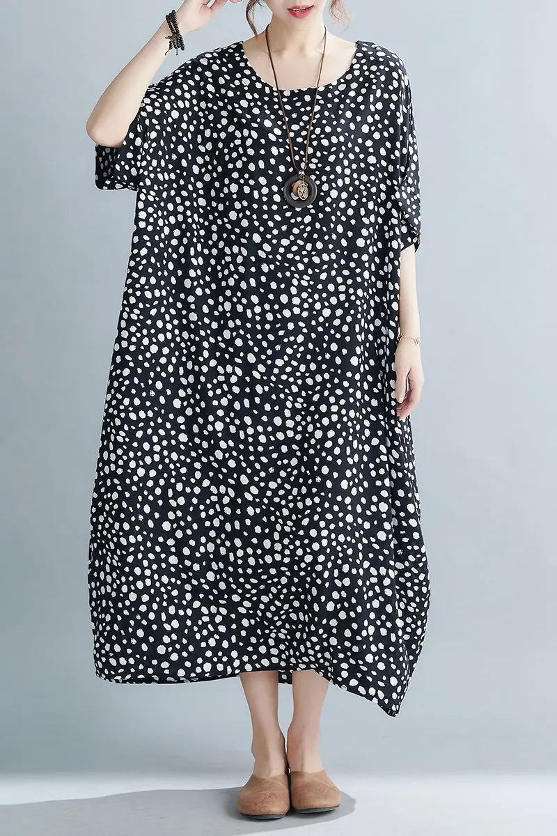 

COIGARSAM Print New Summer Short Sleeve O-Neck Dresses 9332