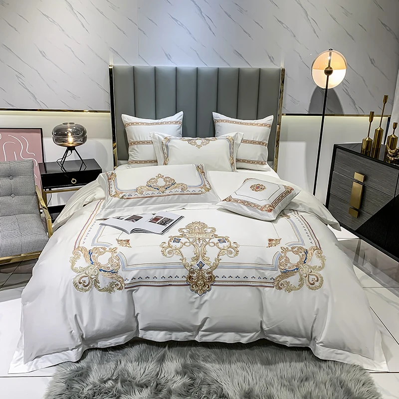 

600TC egyptian cotton Bedding sets Queen King size royal Embroidery Bed Duvet cover Bed sheets linen set 4/7pcs bed set