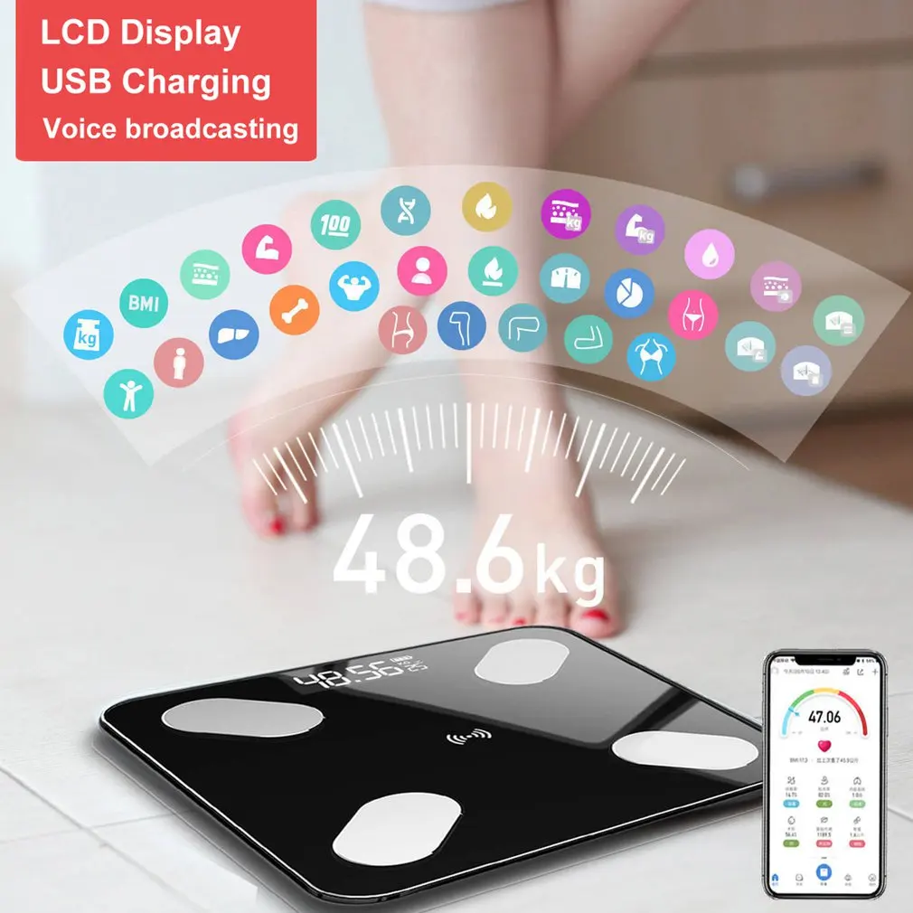 Body Fat Scale App Wireless Scales Smart Backlit Digital Display Index Electronic Intelligent Weighing | Инструменты