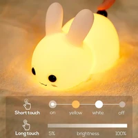 creative led night light usb rechargeable children bedroom bedside touch silicone cute bunny sleeping atmosphere light kids gift