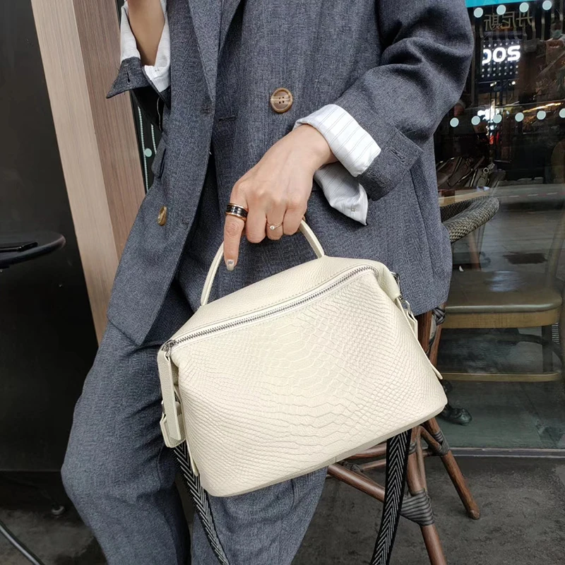 Новая модная зимняя женская сумка из воловьей кожи с рисунком аллигатора Большая