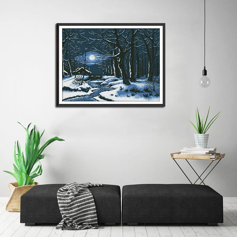 Набор для вышивки крестиком Зимняя ночь искусство 11CT14CT с напечатанным пейзажем