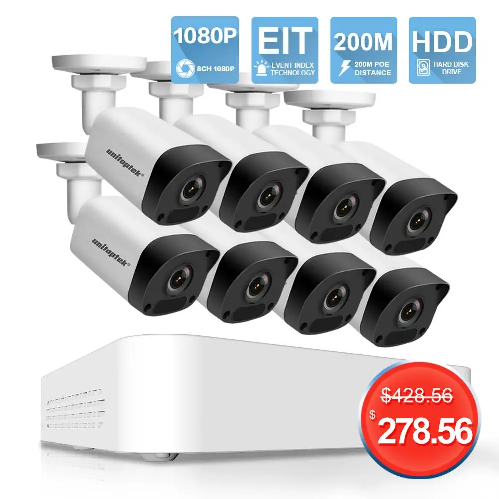 Ultra 265 8CH 1080P POE NVR Kit Система видеонаблюдения 8x2MP IP камера наружная 200M Дистанционная
