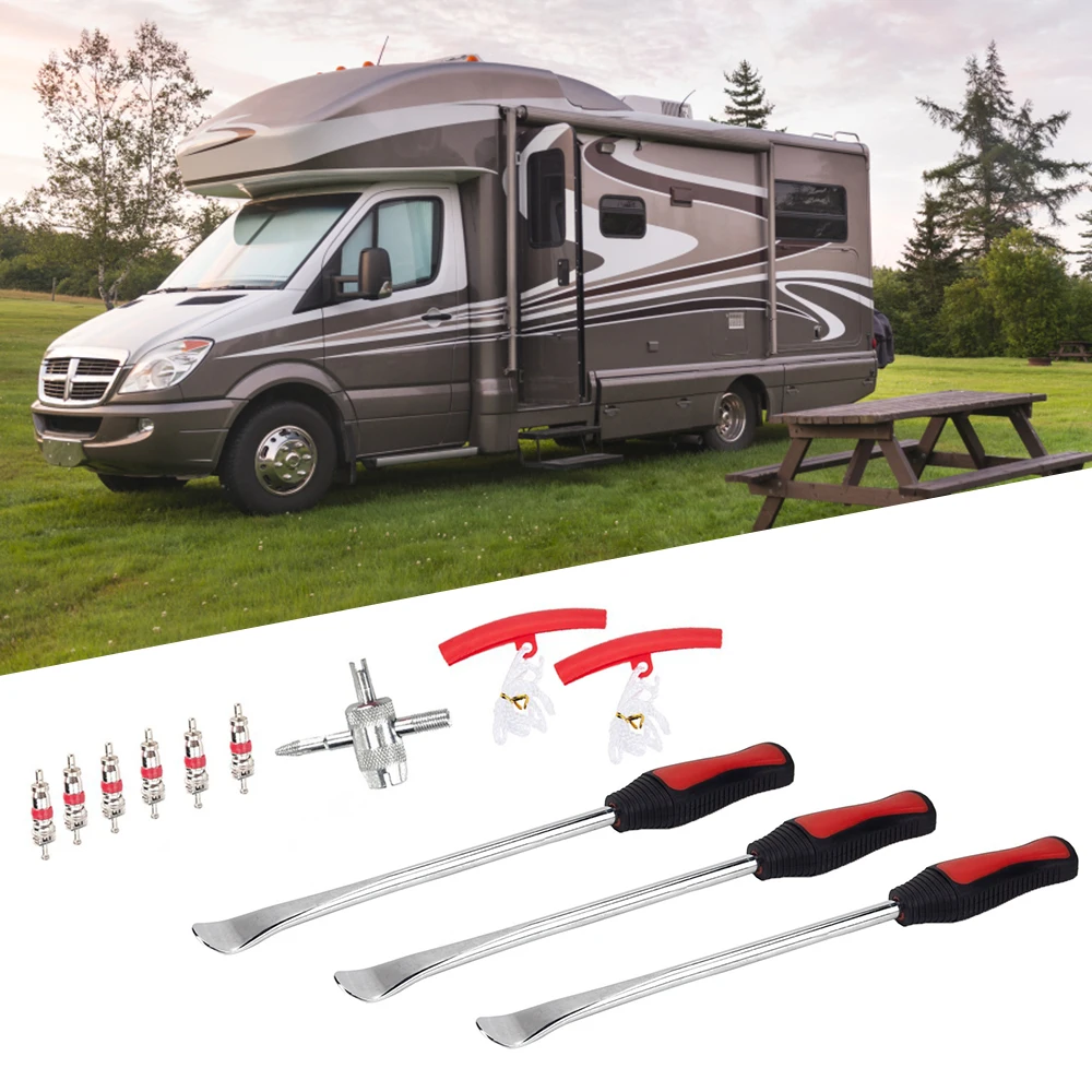 

12 Pcs Tire Spoon Lever Set Motorcycle Tire Changing Tools Rim Protectors Valve Caps Motor Bike Car Tire Irons Tool Kit